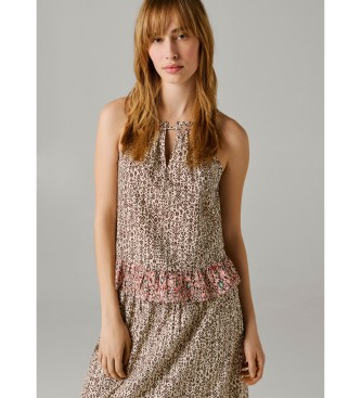 Pepe Jeans Poplin halter neck blouse beige