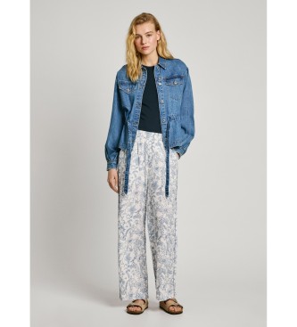 Pepe Jeans Pantalon droit en tissu fluide Duana blanc