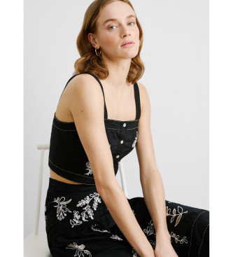 Pepe Jeans Top in popeline di cotone nero Earby