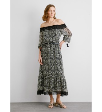 Pepe Jeans Midi skirt in black Earn chiffon fabric