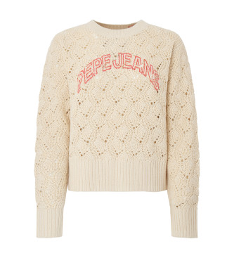 Pepe Jeans Beżowy sweter z logo Grace