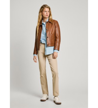 Pepe Jeans Hillary Brown Leather Jacket