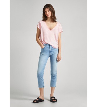 Pepe Jeans T-shirt com decote em V cor-de-rosa