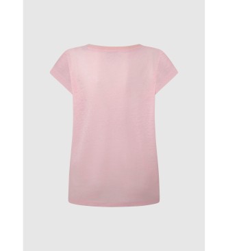Pepe Jeans T-shirt com decote em V cor-de-rosa