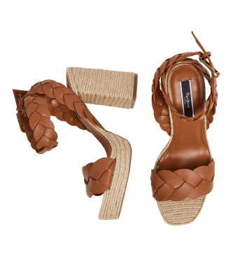 Pepe Jeans Brune Lenny-sandaler med fletning -Hlhjde 10 cm