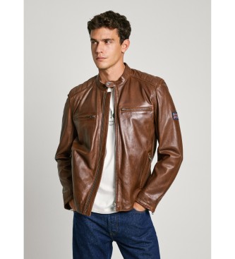 Pepe Jeans Veste de motard en cuir Malvar marron