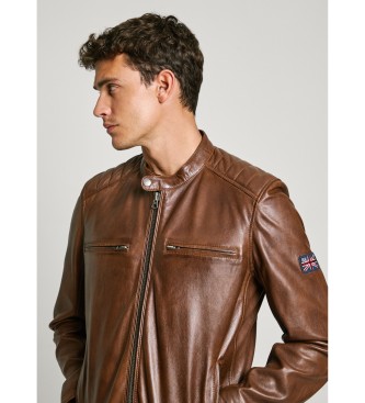 Pepe Jeans Veste de motard en cuir Malvar marron
