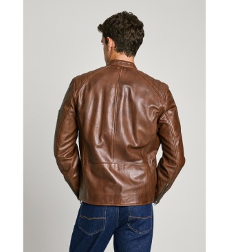Pepe Jeans Veste de motard en cuir Malvar marron
