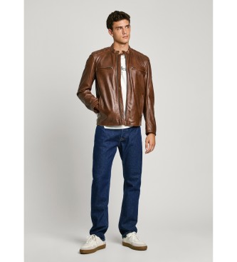 Pepe Jeans Veste de motard en cuir Malvar marron