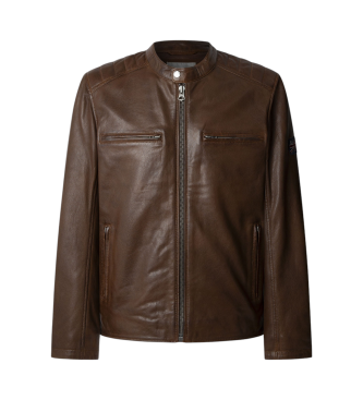 Pepe Jeans Veste de motard en cuir Malvar marron