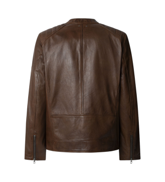 Pepe Jeans Veste de motard en cuir Malvar marron