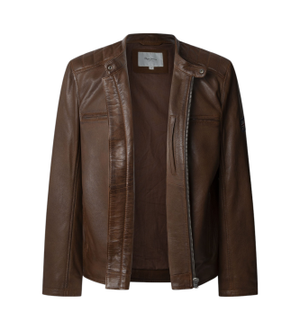 Pepe Jeans Veste de motard en cuir Malvar marron
