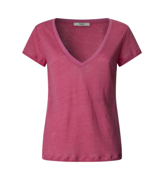 Pepe Jeans Megan T-Shirt mit kurzen rmeln und V-Ausschnitt rosa