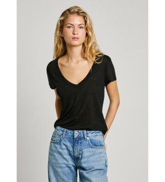 Pepe Jeans Maglietta Megan nera a maniche corte con scollo a V