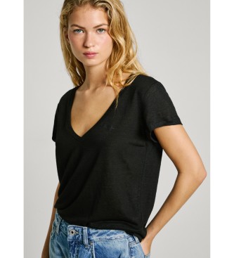 Pepe Jeans Megan Kortrmad T-shirt med V-ringning svart