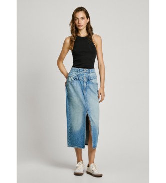 Pepe Jeans  Jupe midi en denim bleu non extensible