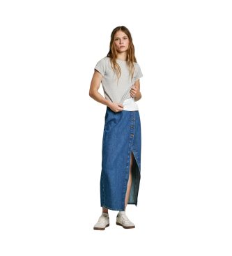 Pepe Jeans Midi skirt in blue non-stretch denim fabric