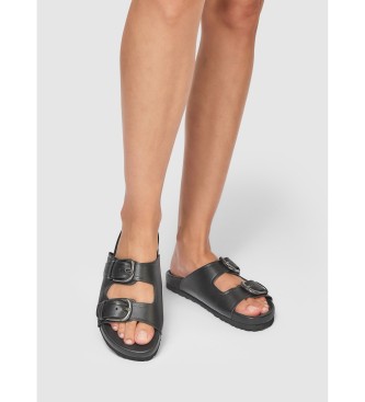 Pepe Jeans Oban Block usnjene sandale črne barve