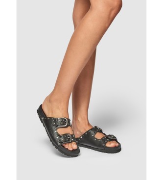 Pepe Jeans Oban Rock usnjene sandale črne barve
