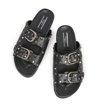 Pepe Jeans Oban Rock usnjene sandale črne barve