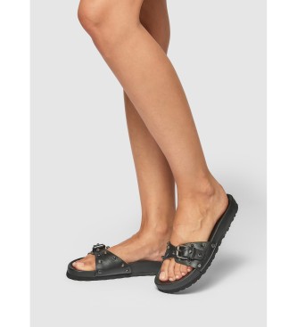 Pepe Jeans Sandales anatomiques en cuir Oban Studs noir