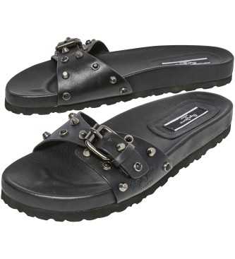 Pepe Jeans Anatomski usnjeni sandali Oban Studs black