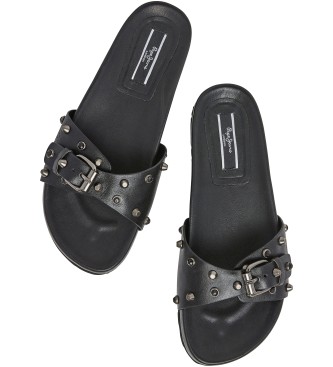 Pepe Jeans Sandalas anatmicas de piel Oban Studs negro