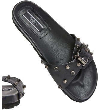 Pepe Jeans Anatomische Ledersandalen Oban Nieten schwarz