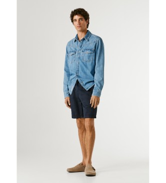 Pepe Jeans Pantaloncini eleganti blu navy in lino, vestibilit� comoda