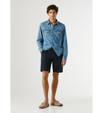 Pepe Jeans Pantaloncini eleganti blu navy in lino, vestibilit� comoda