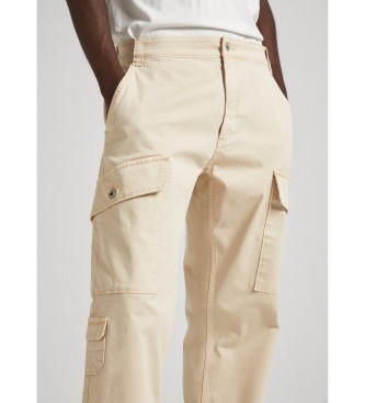 Pepe Jeans Avslappnade byxor med flera fickor beige