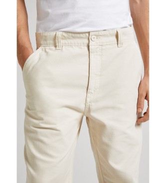 Pepe Jeans Zrelaksowane proste spodnie Carpenter w kolorze złamanej bieli