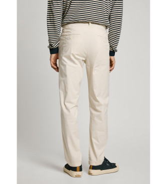 Pepe Jeans White ecru cotton poplin chino trousers