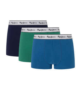 Pepe Jeans Confezione da 3 boxer tinta unita blu scuro, verde e blu