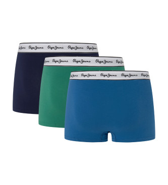 Pepe Jeans Confezione da 3 boxer tinta unita blu scuro, verde e blu