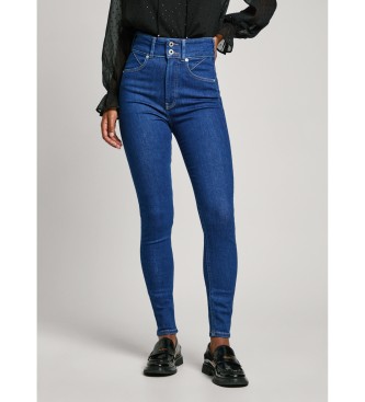 Pepe Jeans Blaue Super-Skinny-Jeans mit hoher Leibhhe und schmaler Passform