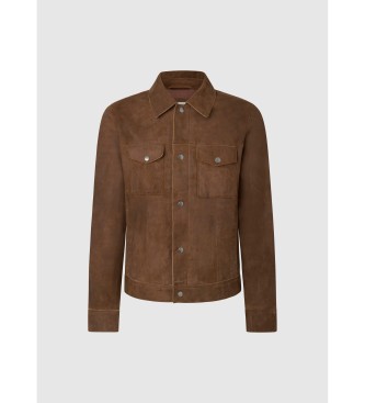 Pepe Jeans Leather Jacket Vryson brown