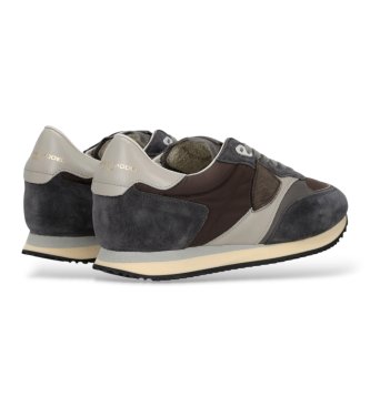 Philippe Model Baskets en Cuir Blville Low gris, marron