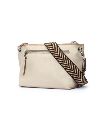 Pikolinos Alcudia beige lederen schoudertas met geweven riem