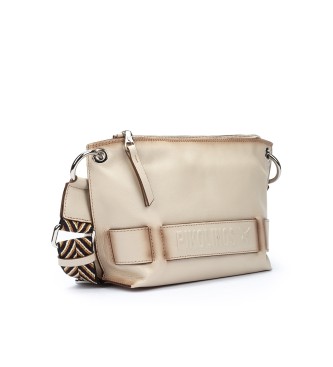 Pikolinos Alcudia beige lederen schoudertas met geweven riem