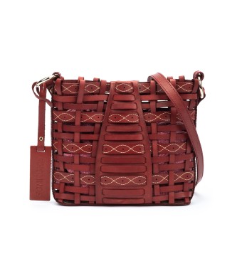 Pikolinos Maroon Romana hndtaske i flettet lder