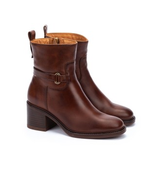 Pikolinos Brązowe skórzane buty za kostkę Huesca - Wysokość obcasa 6,5 cm