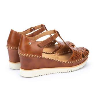 Pikolinos Sandales en cuir blanc marron Aguadulce -Hauteur 7cm wedge