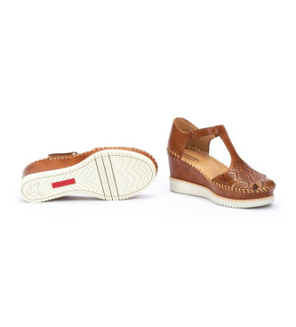 Pikolinos Sandales en cuir blanc marron Aguadulce -Hauteur 7cm wedge