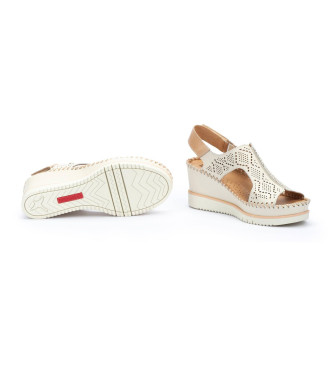 Pikolinos Sandali in pelle Aguadulce bianco sporco - Altezza zeppa 7 cm