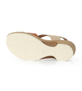Pikolinos Arenales sandalen in ivoorkleurig leer -hoogte sleehak 8 cm