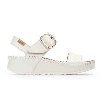 Pikolinos White leather sandals Marina -Height 5cm wedge