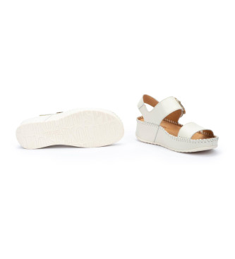 Pikolinos White leather sandals Marina -Height 5cm wedge