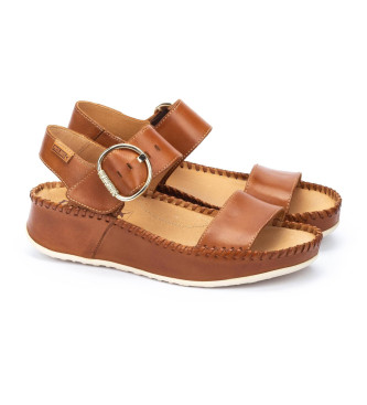 Pikolinos Brown Marina leather sandals -Height 5cm- wedge 