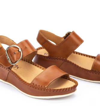 Pikolinos Brown Marina leather sandals -Height 5cm- wedge 